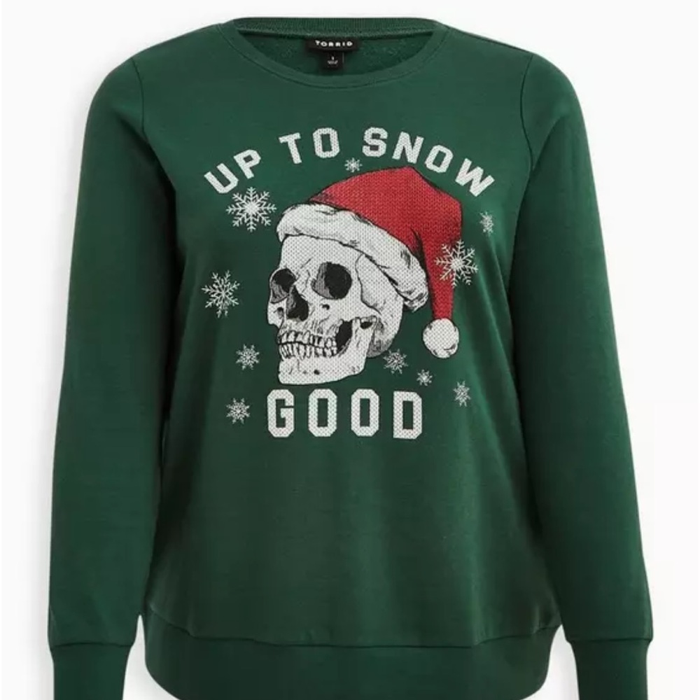 TORRID COZY FLEECE GREEN SWEATSHIRT- UP TO SNOW GOOD SIZE 2